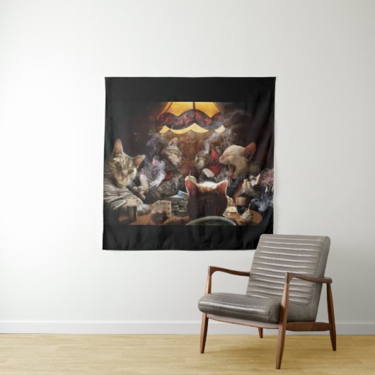 Katten die poker spelen wandkleed (In situ)