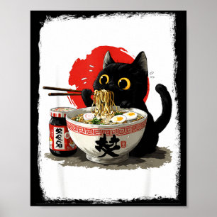 Katten die Ramen eten Funny Japanese Kawaii Kat An Poster
