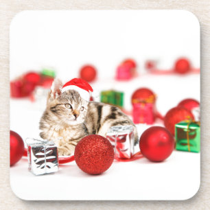 Katten die rode kerstman hoed dragen Kerst Ornamen Bier Onderzetter