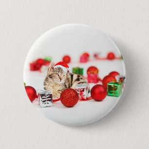 Katten die rode kerstman hoed dragen Kerst Ornamen Ronde Button 5,7 Cm