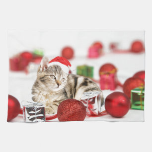 Katten die rode kerstman hoed dragen Kerst Ornamen Theedoek