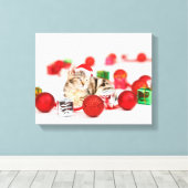 Katten die rode Kerstman hoed dragen Kerstmis Canvas Afdruk (Insitu (Houten vloer))