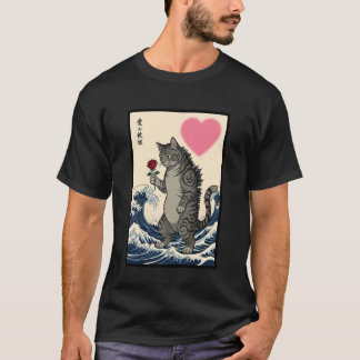 Katten die roos vasthouden Grote Golf Ukiyo-e Vale T-shirt