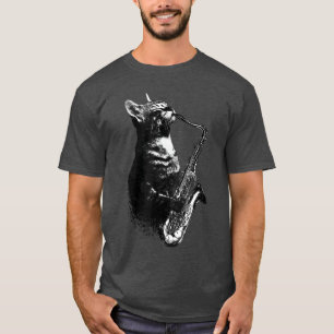 Katten die Saophone spelen Funny Cat Jazz Sa Muzie T-shirt