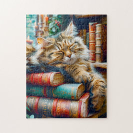 Katten die slapen op een stapel boeken legpuzzel