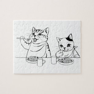 Katten die Spaghetti Cute Absurd Funny Gekke eten Legpuzzel