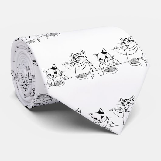 Katten die Spaghetti Cute Absurd Funny Gekke eten Stropdas (Opgerold)