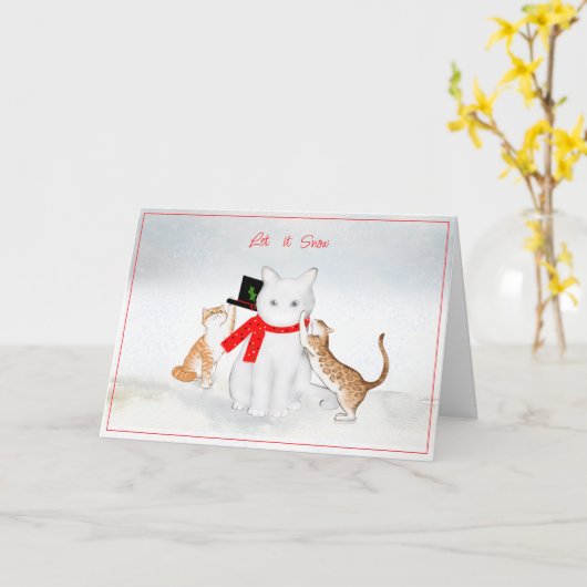 Katten die spelen in de sneeuwkerst-Kaart Kaart (Gele Bloem)