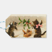 Katten die spelen in de sneeuwvlek kerstmis cadeaulabel (Achterkant Horizontaal)