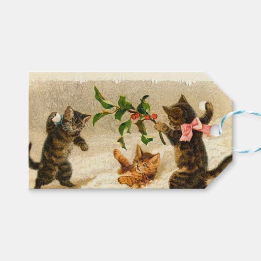 Katten die spelen in de sneeuwvlek kerstmis cadeaulabel (Voorkant (Horizontaal))