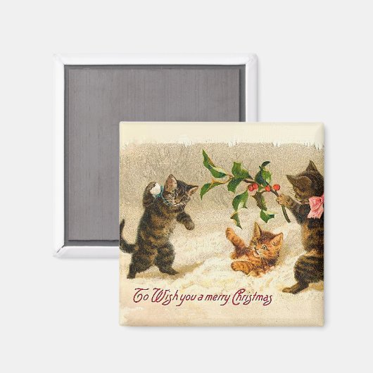 Katten die spelen in de sneeuwvlek kerstmis magneet (Voorkant / Achterkant)