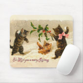 Katten die spelen in de sneeuwvlek kerstmis muismat (Met muis)