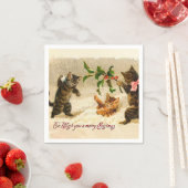 Katten die spelen in de sneeuwvlek kerstmis servet (Insitu)