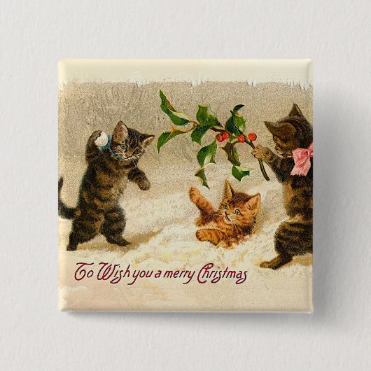 Katten die spelen in de sneeuwvlek kerstmis vierkante button 5,1 cm (Voorkant)