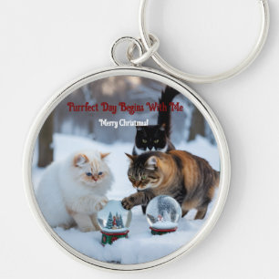 Katten die spelen met sneeuwbollen sleutelhanger