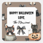 Katten die spoken vasthouden op zwarte Halloween g Vierkante Sticker (Voorkant)