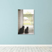 Katten die uit de deur van het scherm kijken canvas afdruk (Insitu (Houten vloer))