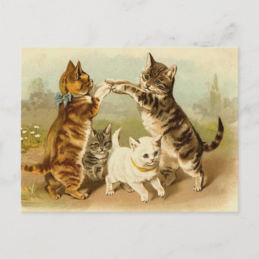 Katten die Vintage Illustratie spelen Briefkaart (Voorkant)