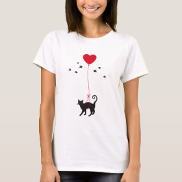 katten die vliegen met een rode hartballon en voge t-shirt