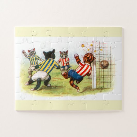 Katten die voetbal spelen kunst legpuzzel (Horizontaal)