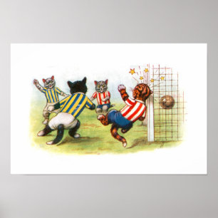 Katten die voetbal spelen poster