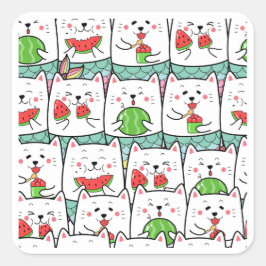 Katten die watermeloen eten vierkante sticker