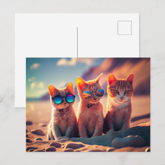 Katten die zonnebrillen dragen feestdagenkaart (Voorkant / Achterkant)