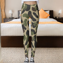 Katten Dier Poot Camouflagepatroon Grijs Olijf Bru Leggings