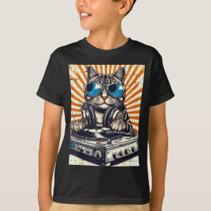Katten DJ hoofdtelefoon Draaitafel Vintage Muziek T-shirt