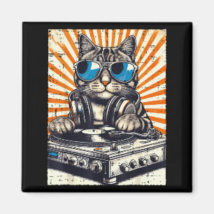 Katten Dj Koptelefoon Draaitafel Vintage Muziek Ed Magneet