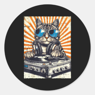 Katten DJ-koptelefoon Draaitafel Vintage Muziek Ed Ronde Sticker