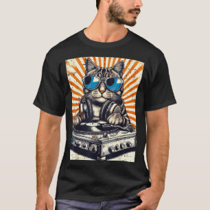 Katten Dj Koptelefoon Draaitafel Vintage Muziek Ed T-shirt