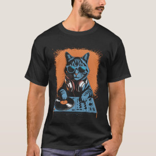 Katten Dj Koptelefoon Draaitafel Vintage Muziek ED T-shirt