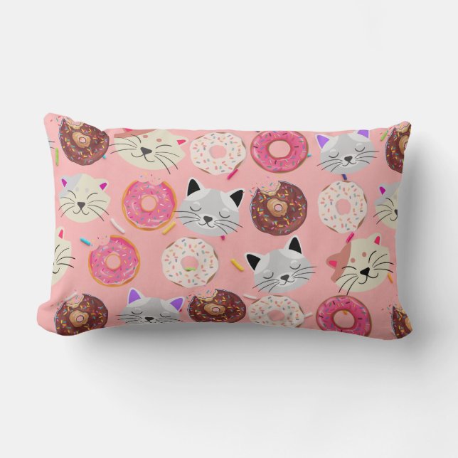 Katten & Donuts Lumbar Pillow Kussen (Voorkant)