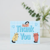 Katten Doodle Blauw Dank Je  Briefkaart (Staand voorkant)