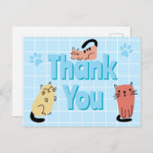 Katten Doodle Blauw Dank Je  Briefkaart (Voorkant / Achterkant)
