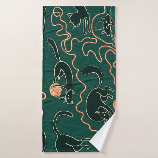 Katten : Doodle naadloos patroon Badhanddoek (Badhanddoek)