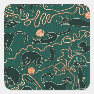 Katten : Doodle naadloos patroon Vierkante Sticker