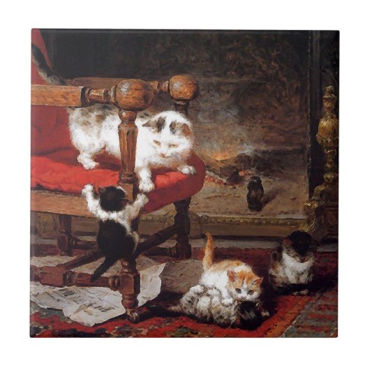  katten door de haard tegeltje (Voorkant)