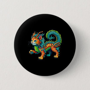 Katten Draak Gelukkig Chinees Nieuwjaar 2024 Vrouw Ronde Button 5,7 Cm