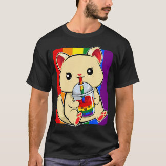 Katten drinken Boba Lgbt-Q Schattig Kawaii Kitteng T-shirt