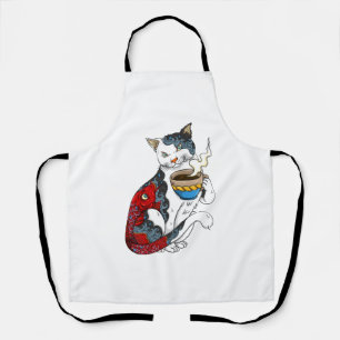Katten drinken koffie met vis tattoo kat & koffie schort