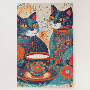 katten drinken koffie puzzel