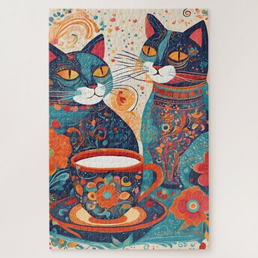 katten drinken koffie puzzel (Verticaal)