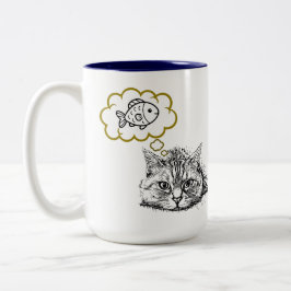 Katten Dromen Van Vis Hand Getekende Koffiemok Tweekleurige Koffiemok