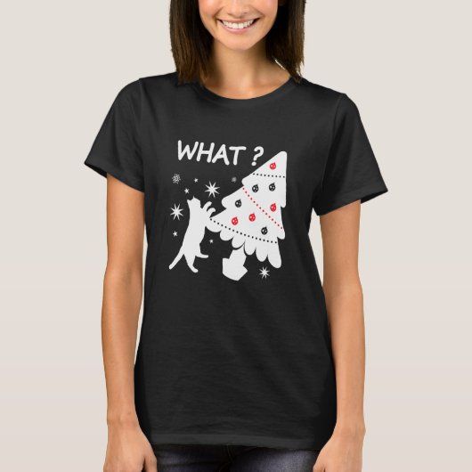 Katten duwen Kerstboom om Grappige kat Wat T-shirt (Voorkant)