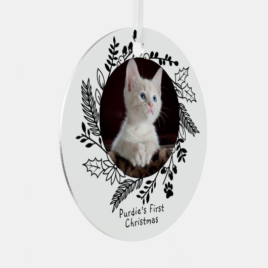 Katten Eerste Kerst Gepersonaliseerde Foto en Naam Metalen Ornament (Voorkant Rechts)