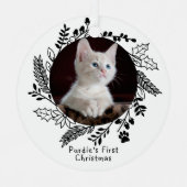 Katten Eerste Kerst Gepersonaliseerde Foto en Naam Metalen Ornament (Voorkant)