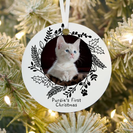 Katten Eerste Kerst Gepersonaliseerde Foto en Naam Metalen Ornament (Insitu)