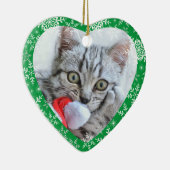 Katten Eerste Kerst Glitter Sneeuwvlokken Hart Keramisch Ornament (Rechts)